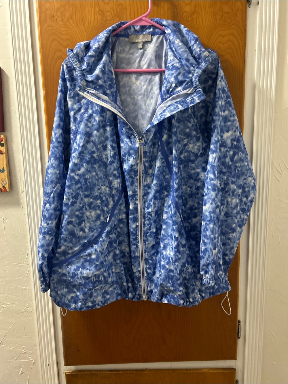 T by Talbots Blue and White Tie-Dye Hooded Jacket